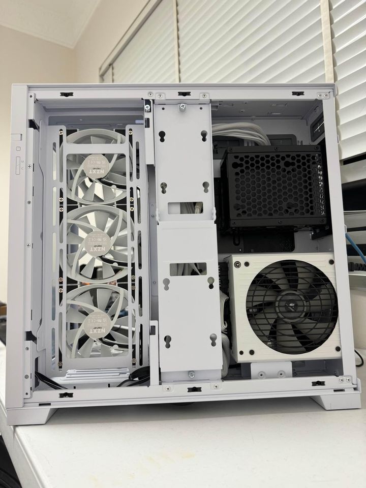 White workstation interior with cable management